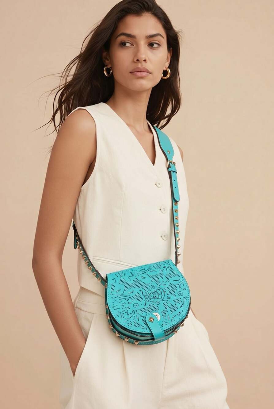 Rebecca Minkoff Turquoise Laser Cut Studded Crossbody Bag
